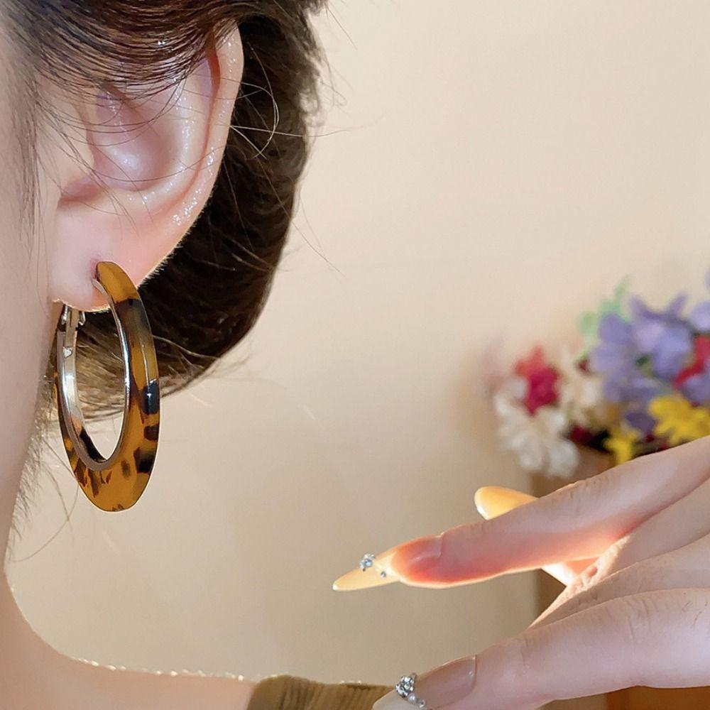 Acetic Acid Leopard Print Earrings Vintage C-shaped Earring Set Sweet Acetate Hoop Earrings  Girls