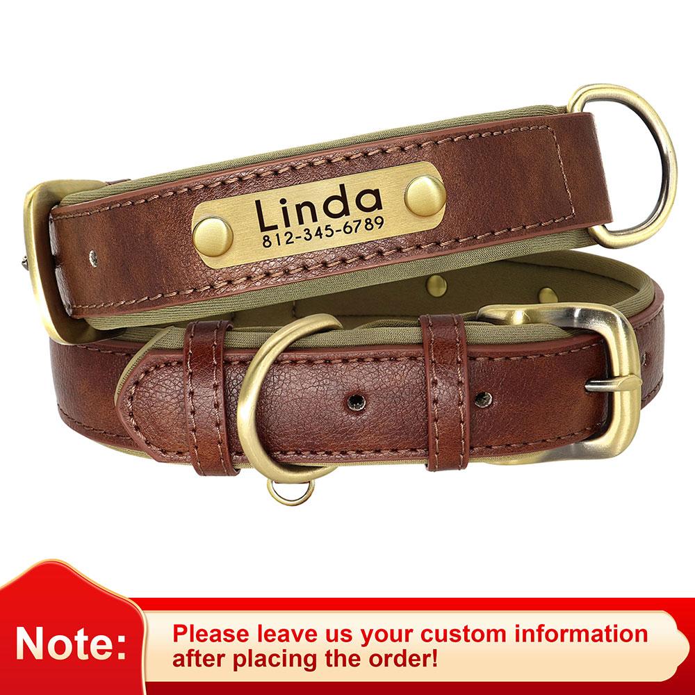 Personalized Dog Collar Leash PU Leather Dogs Collars Pet Rope Engraved Pet ID Name Necklace for Small Large Dogs Soft Padded
