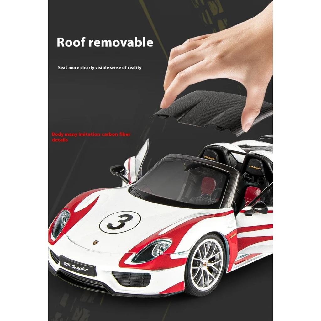 Maßstab 1/18 Porsche 918 Martini Lackiert Limitierte Auflage Legierung Metall Diecast Automodell Geburtstagsgeschenk für Freund Sound & Licht Serie