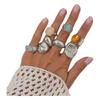 5pcs/7pcs Irregular Chunky Smooth Rings Vintage Retro Metal Ring  Matchable Jewelry