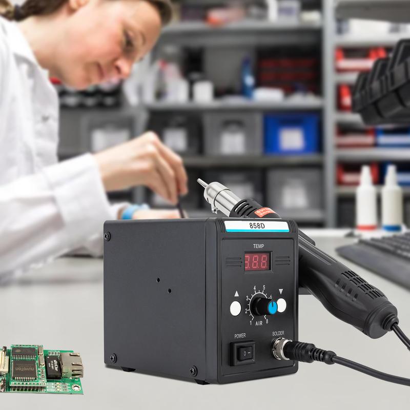 

700W Hot Air Soldering Station 100~500°C Adjustable Temperature Rework SMD Station w/h Hot Gun Set PTC Ceramic Heating Core LED чорний