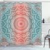 Coral and Blue-Brown Shower Curtain Tribal Mandala Geometric Gradient Fabric Bathroom Decorative Shower Curtain with Hooks
