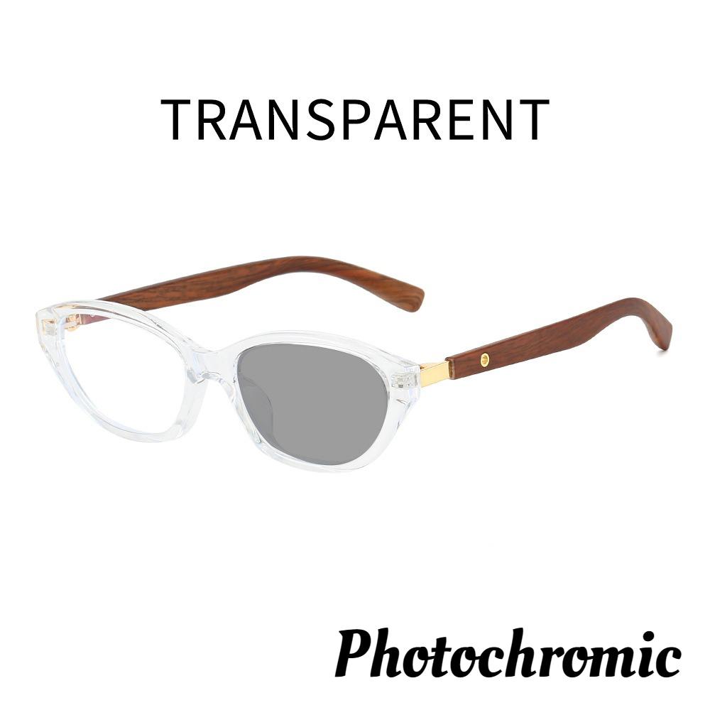Fashionable And Personalized Cat Eye Photochromic Women'S Reading Glasses Retro Neutral Wood Grain Leg Anti Blue Light Glasses