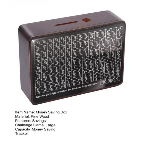 Wooden Money Saving Box 10000/1000 Savings Challenge Box Coin Piggy Bank Cash Vault Bank with Money Target Numbers for All Ages