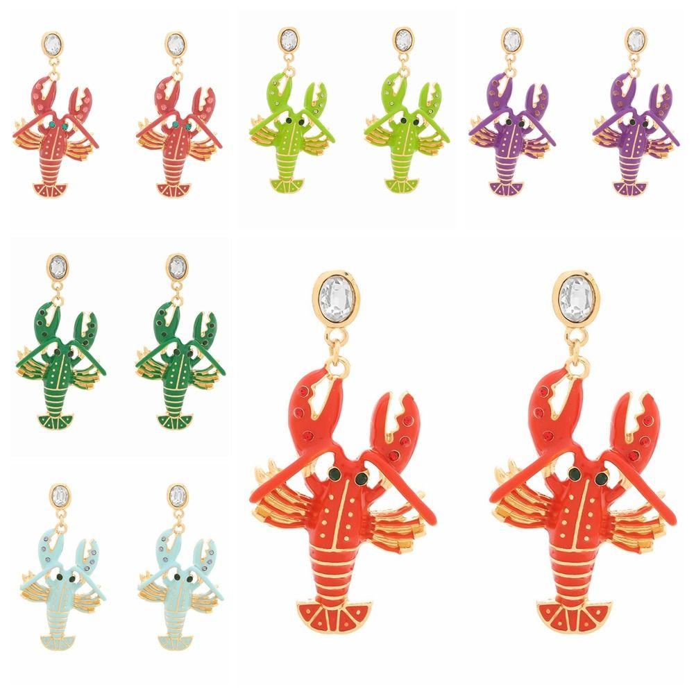 Rhinestone Enamel Stud Earrings Creative Bohemian Dangle Earring Cute Lobster Earrings  Women