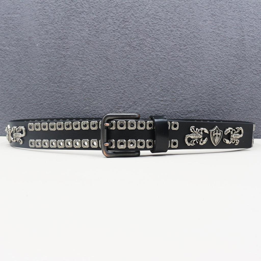 Authentic Double Needle Scorpion Cowhide Belt with Rivets - Personalized Western Style