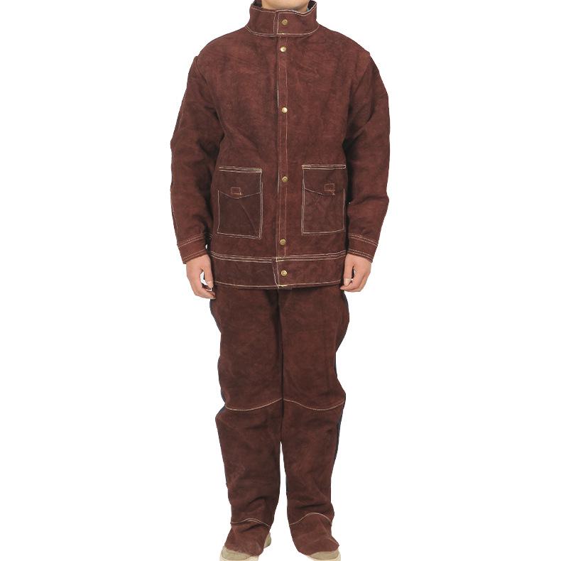 Men's Fire-Resistant Cowhide Welding Suit: Heat-Insulating, Spark-Proof Leather Workwear for Arc Welding.