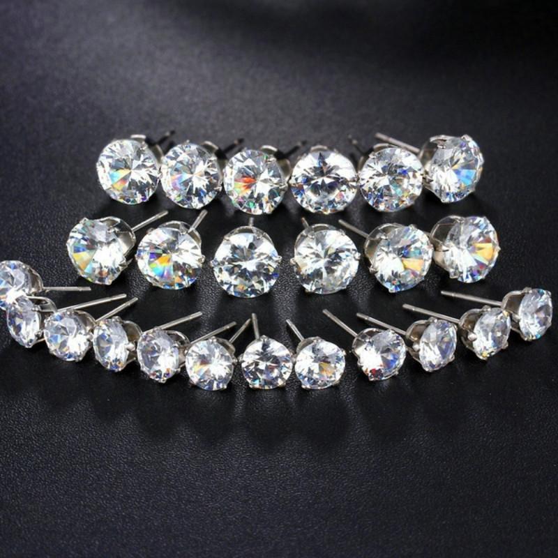 Cubic 24pcs Womens Exquisite Big Zircon Crystal Stud Earrings Sterling Silver