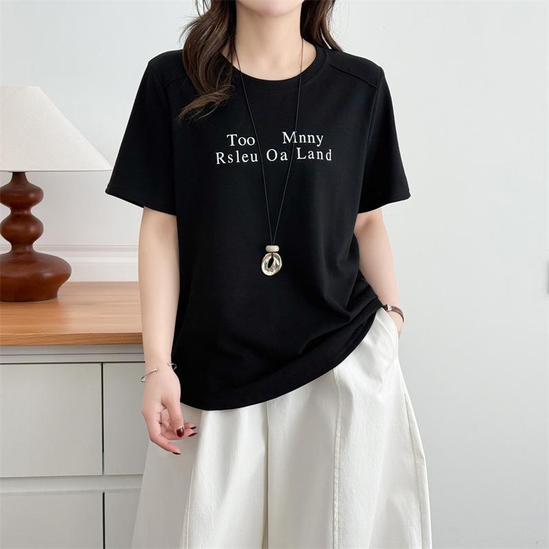2026 Plus Size Women's Brushed T-Shirt - Short Sleeve, Letter Print, Round Neck, Casual Top.