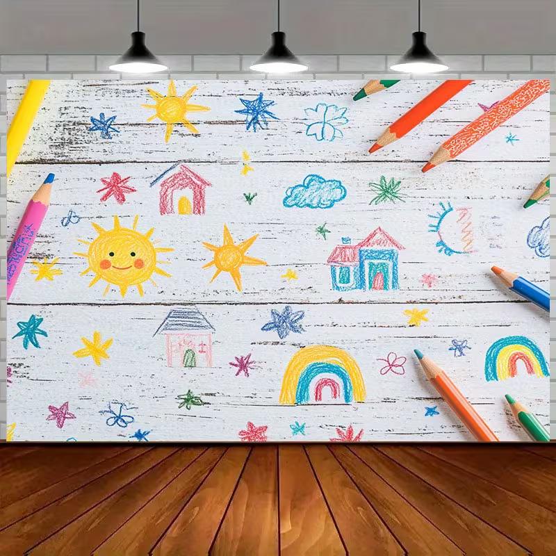 2D Playful Hand Drawn Rainbow & Sun Tapestry for Bedroom 47.2x31.5inch/120*80cm