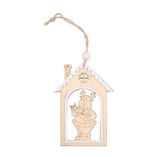 Reusable Festive Home Decor Wooden Christmas House Snowman/Reindeer Hanging Ornament, DIY Xmas Pendant with Nordic Style Tree Pendants Hemp