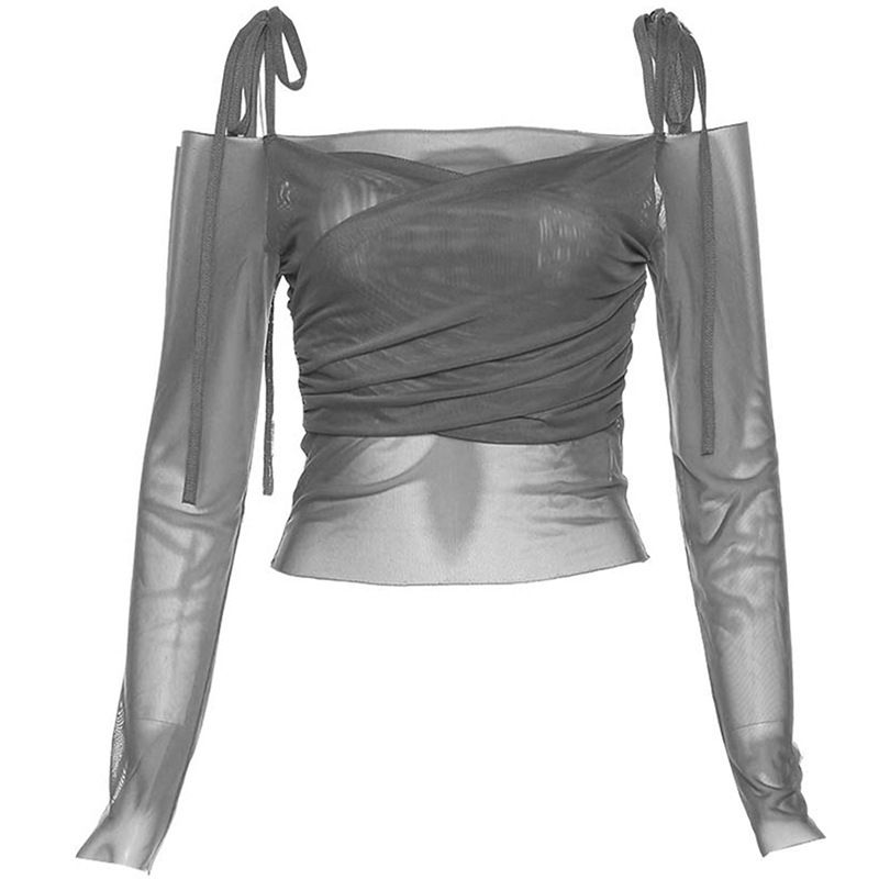 

Solid Color Slim Fit One Neck T-shirt Pure Color Slim Fit Midriff-Baring off-Neck T-shirt for Women Grey S