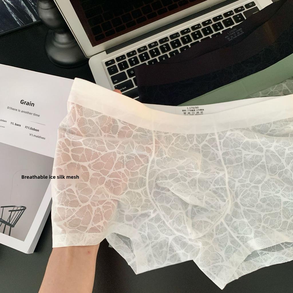 Herren Frühling und Sommer Eis Seide Nahtlos Transparent 10A Antibakteriell Mittelhoch Bund Flachwinkel Unterwäsche
