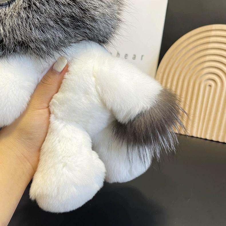 Genuine Rex Rabbit Fur Lion Plush Doll - Cute Children's Toy and Hanging Ornament