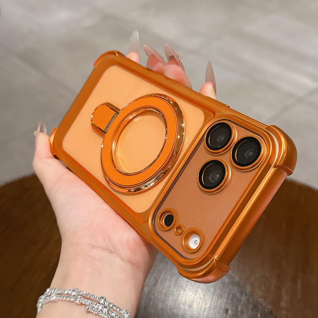 Magnetic Plating Matte Bracket Stand Clear Case For iPhone 17 Air 16 15 14 13 Pro Max Plus Shockproof Lens Protect Cover