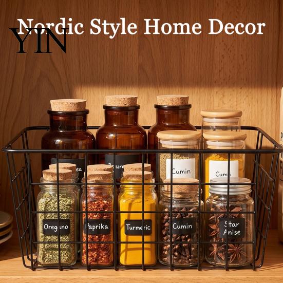 Decorative Metal Grid Baskets Iron Storage Basket, Nordic Style Wire Organizer Bin, Large Breathable Mesh Boxes Capacity Container for Kitchen