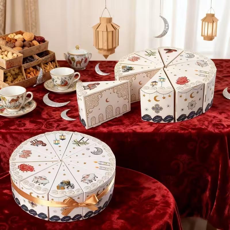 10Pcs/set Ramadan Countdown Calendar Gift Box Cake Shaped Eid Mubarak Candy Snack Packaging Box Muslim Party Decor Supplies