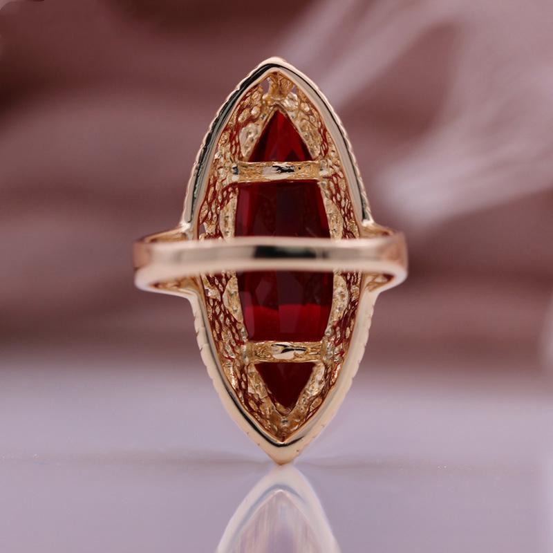 Wykwintne pierścionki damskie w kolorze różowego złota puste pierścionki oko konia czerwona sztuczna cyrkonia wyjątkowy prezent urodzinowy