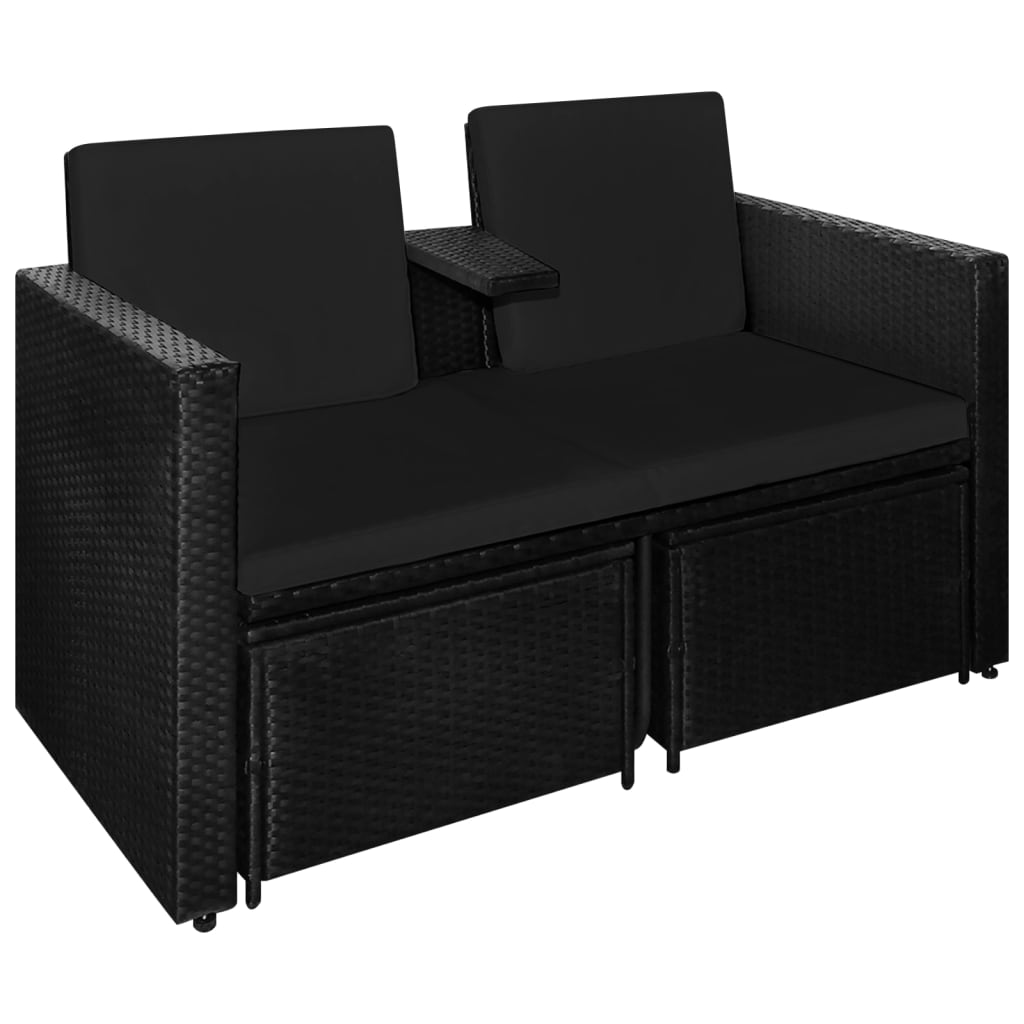 vidaXL 3-tlg. Garten-Lounge-Set mit Auflagen Poly Rattan Schwarz