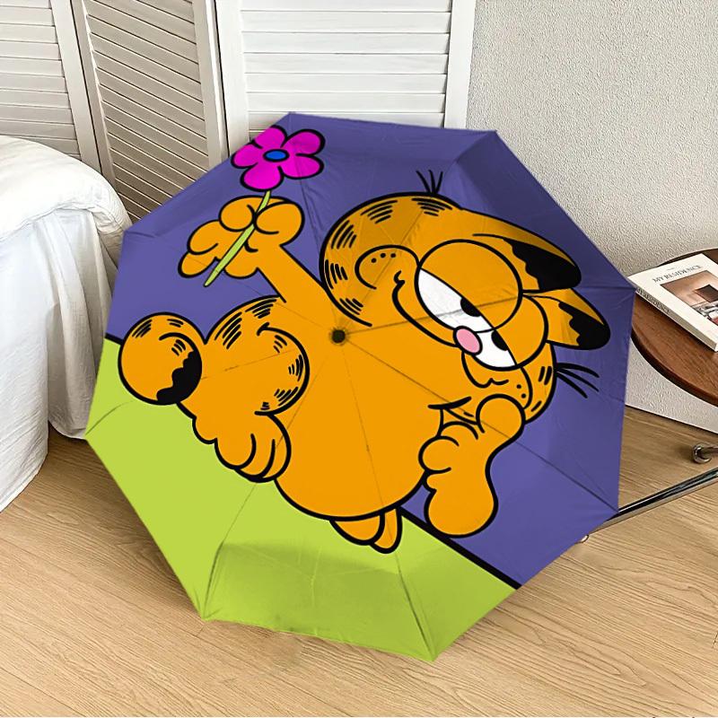 

1pc Garfield, Flower [Automatic Folding Umbrella] Durable Iron Frame & Rod, Portable Folding, All Seasons, Home Travel Outdoor, Makes a Great Holiday
