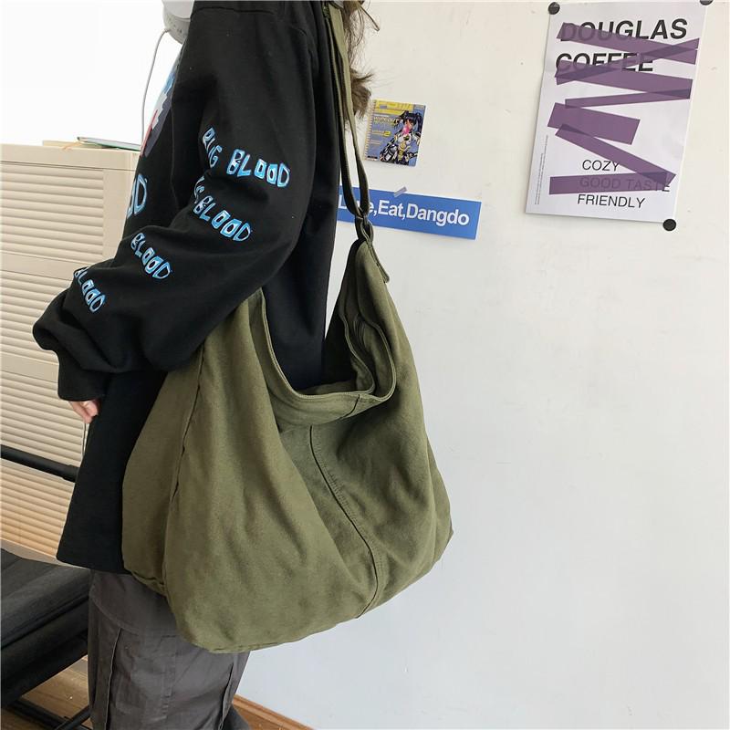 Lazy Style Washed Canvas Bag: Women's Large Capacity Crossbody and Shoulder Tote