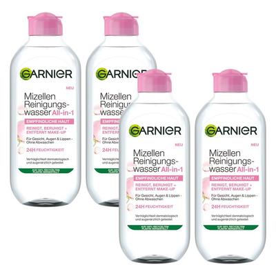 Garnier Skin Active Micellar Cleansing Water, Gentle Cleansing for Sensitive Skin, 400ml, 4 Pcs