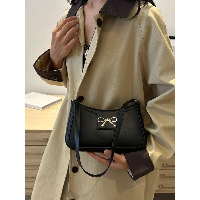 Women Handbag, New Autumn/Winter Commuting Shoulder Under-Arm Bag, Korean Fashi Crossbody Bag with Bow Decorati