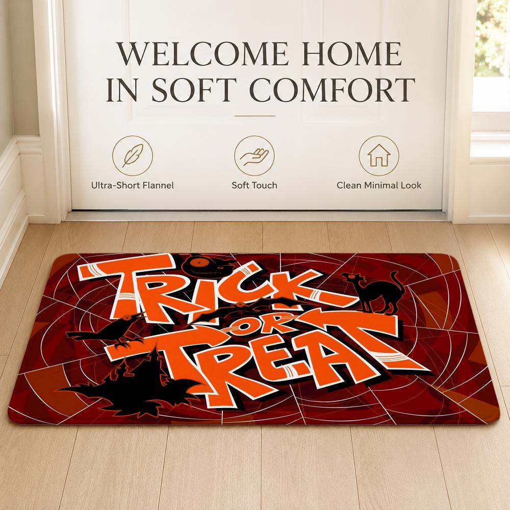 Pretty Happy Halloween Party Floor Mat Cozy Minimalist Flannel Area Rug Anti-Slip Washable Bedroom Living Room Decor