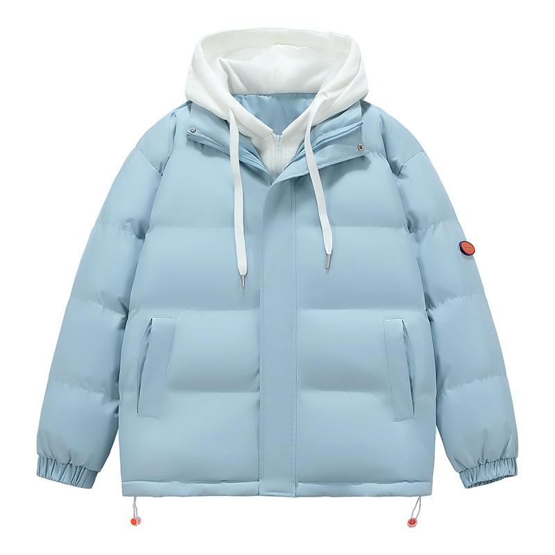 Cotton-padded Winter Cotton-padded Men's Thickened Fake Two-piece Coat Female Couple's Hooded Bread Suit Color