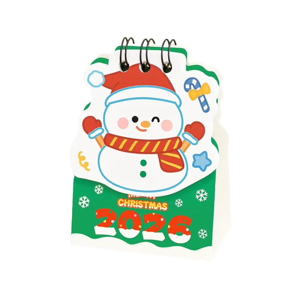 Simple Mini 2026 Desk Calendar Coil Binding Cartoon Desktop Calendar Santa Claus Schedule Planner Desktop Decoration