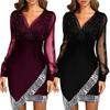 Formal Dress Solid Color Sequins Spring Autumn Net Yarn See Through Dress for Wedding