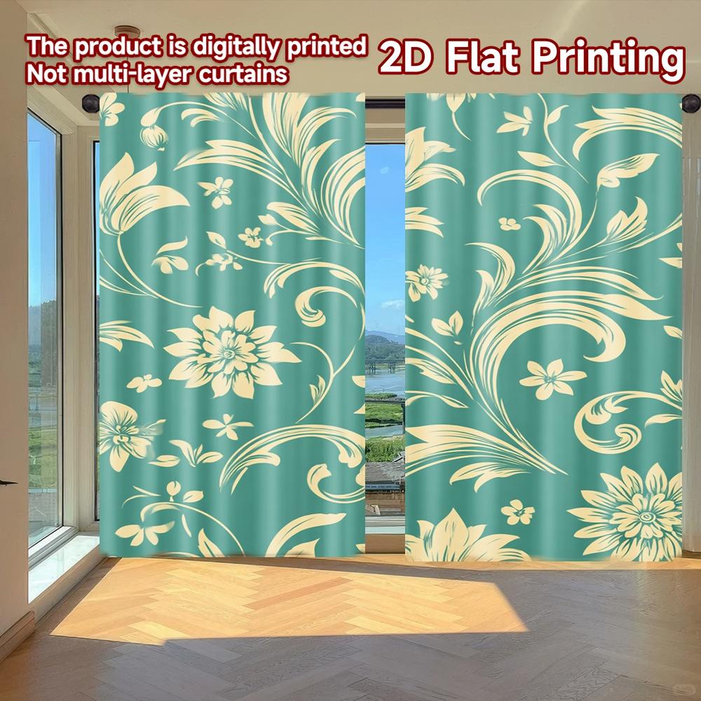 

2D FLAT PRINTING 2pcs Curtains (Without Rod) Floral Vine on Blue Background Valentine is day Festival Popular Curtains&Drapes 100*130 Grommet Top 1pcs