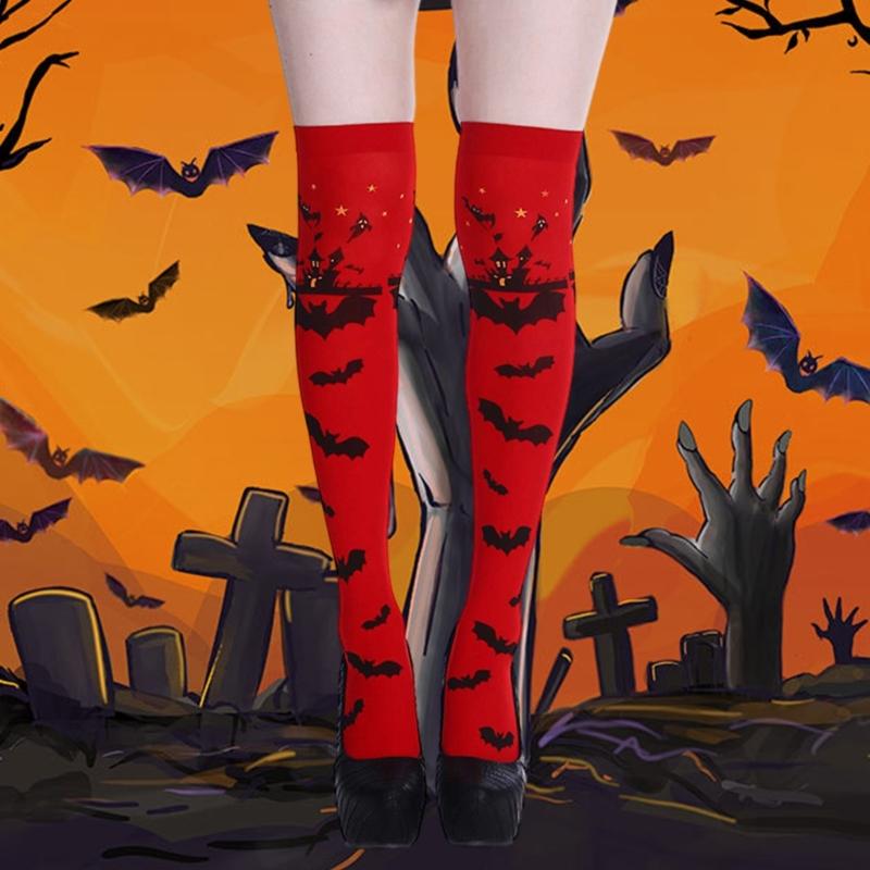 1 Pair Halloween Stockings Thigh High Long Stockings Over Knee Socks Bat Socks Cosplay Festival Stockings for Women Girl