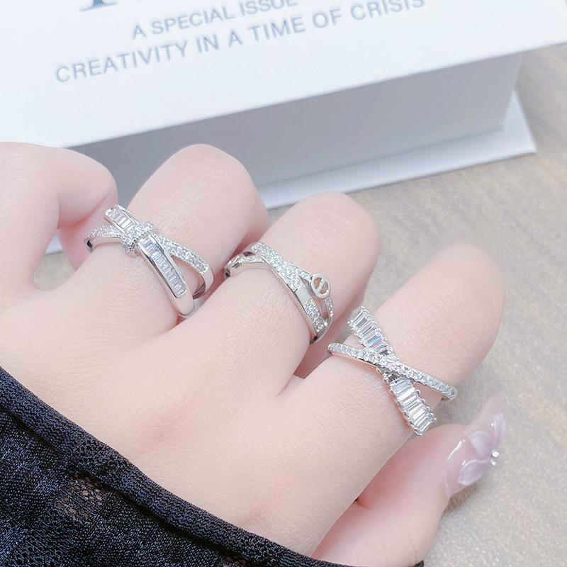Light Luxury Cross High-End Feeling Full Of Diamonds, Zir*****Pen Ring, Female Geometry Super Flash Exquisite Stacking Ring
