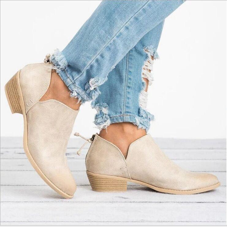Large Size Women's Shoes Solid Color Pointed Leisure Back Zipper Low Heel Thick Heel Shoes Women