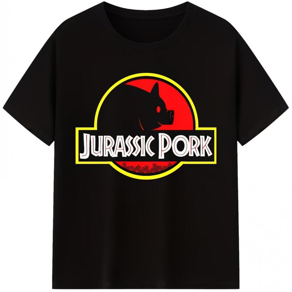 Lokales JURASSIC PORK Bedrucktes T-Shirt Bequem und Lässig, Auffälliges Design Kurzarm-T-Shi