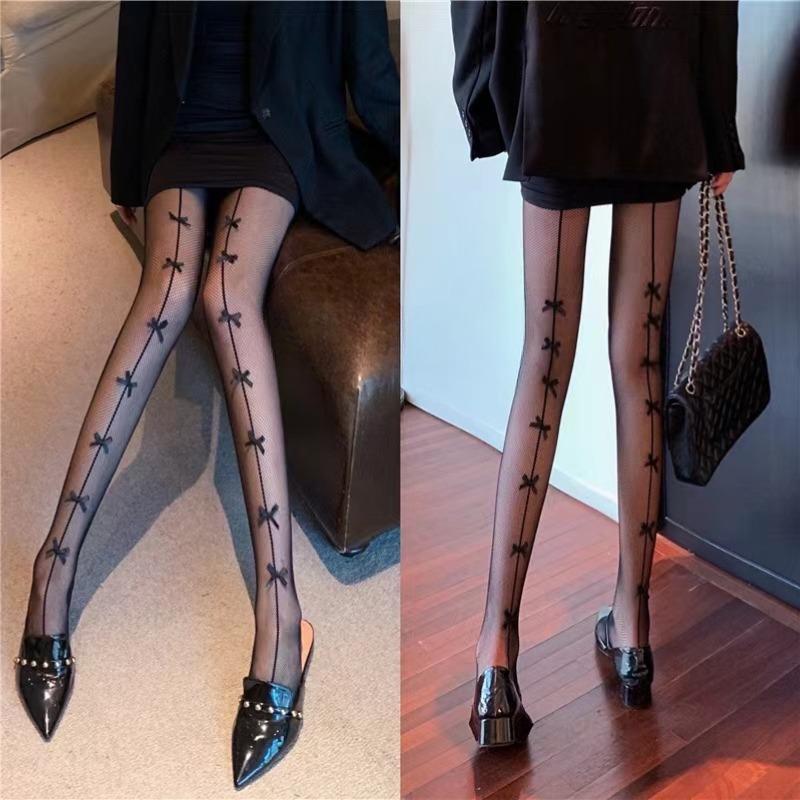 Damen Sexy Netzstrumpfhose Strümpfe Strumpfhose Schleifen Transparent Gothic Party Club Weiß Schwarz Damen Netzsocken Dessous