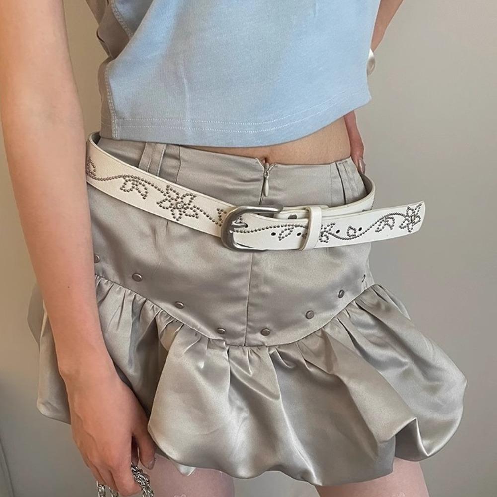 Zink Zinklegierung Nieten Gürtel Blume PU-Leder Bund Punk Strassgürtel Damen