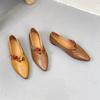 Johnature Flower Retro Pointed Toe Shallow Flat Shoes Ethnic Style Genuine Leather Women's Shoes