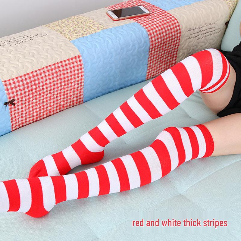 Black & White Striped Christmas Cosplay Over-the-Knee Socks - Japanese Style Student Socks