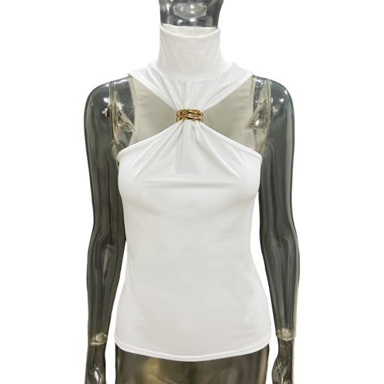 Women Tops Half High Collar Sleeveless Solid Color Stretchy Tops Slim Fit