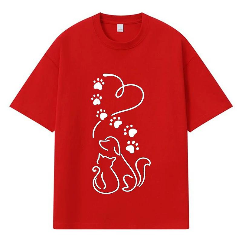 2026 Cat Paw Print Printed Graphic Y2k Harajuku Streetwear 100% Cotton T Shirt Casual Oversized Summer Men T-shirt