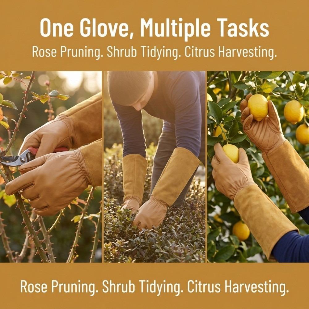 

1 Pair Wearproof Gardening Gloves Puncture Proof Leather Work Gloves Farming Brown-S