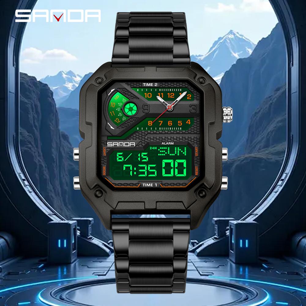 SANDA 6278 Multi functional Square Fashion Electronic Watch Top Men's Watch Waterproof Sports Outdoor Alarm Clock Men's Watch