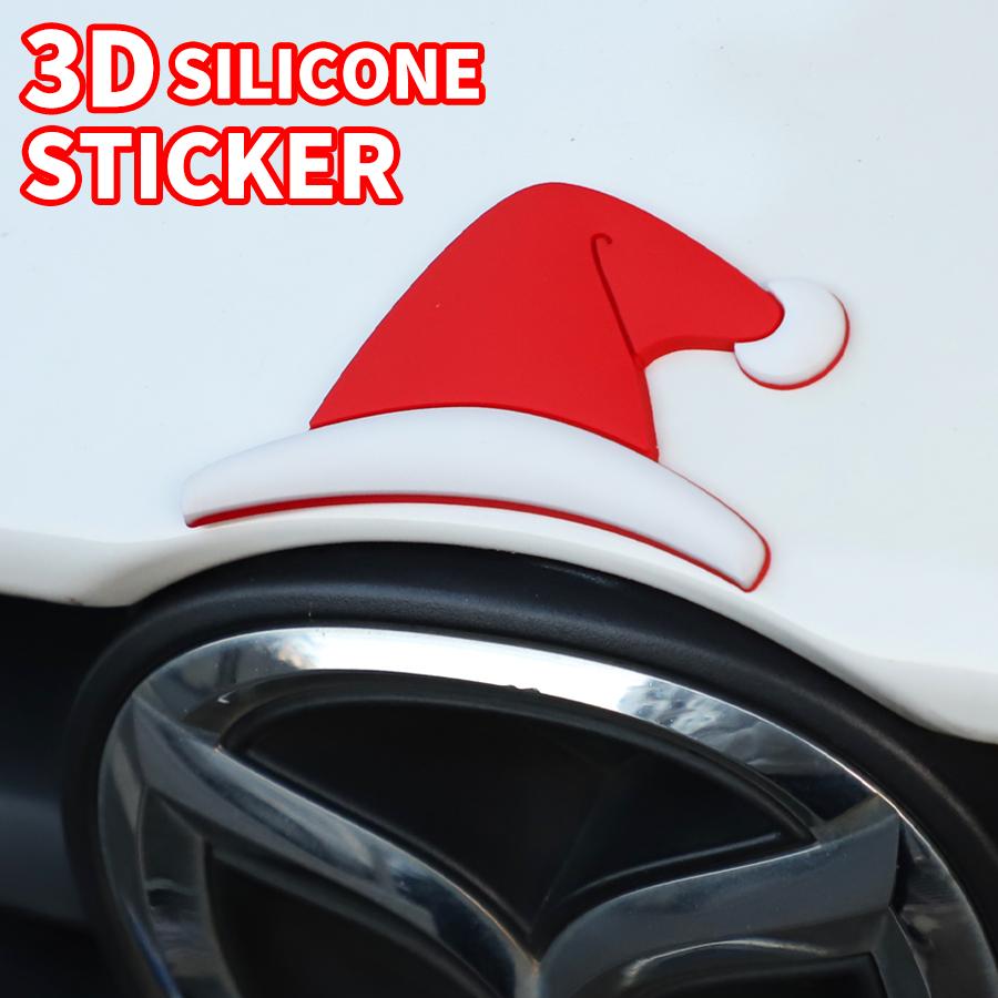 Suitable for most car models 3D Waterproof Christmas Santa Hat Stickers for Tesla Personalized Creative Car Logo
