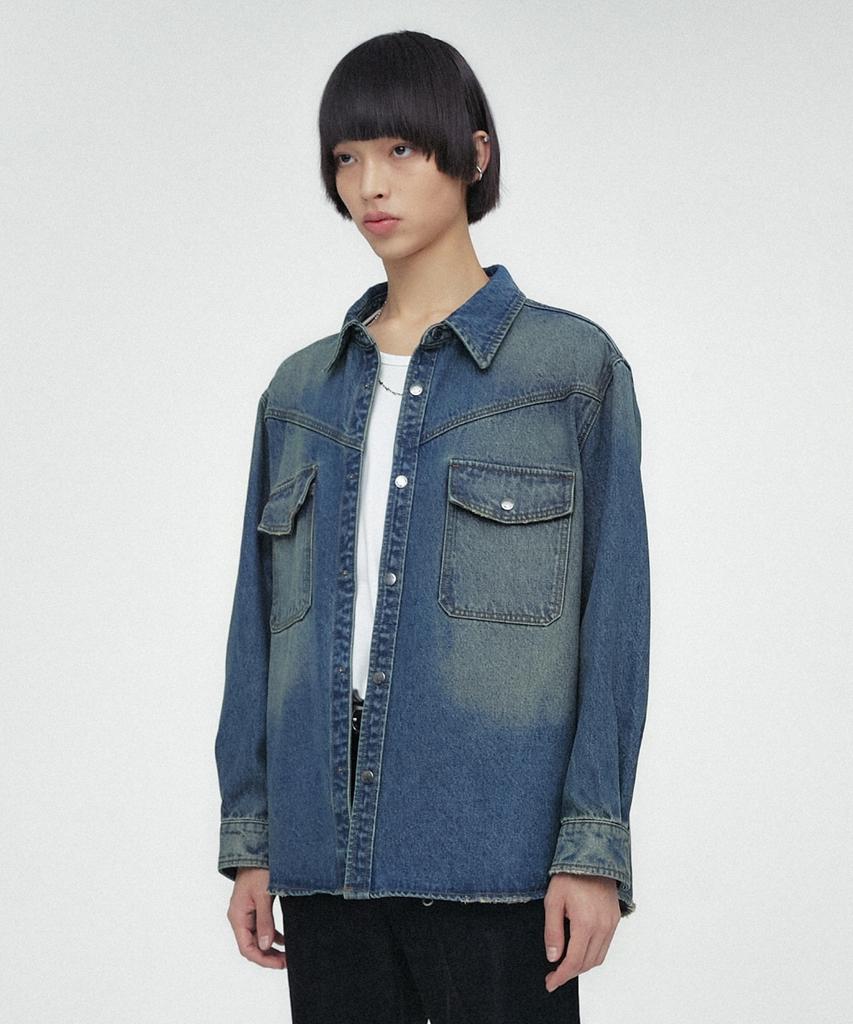 Minav Stonewashed Denim Shirt Jacket [Rusty Blue]