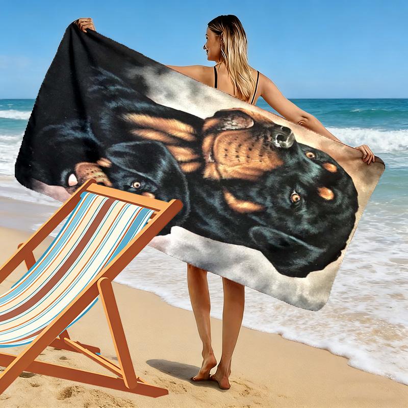 Rottweiler Print Beach Towel, Large Soft Quick Dry Towel for Beach Camping Swimming