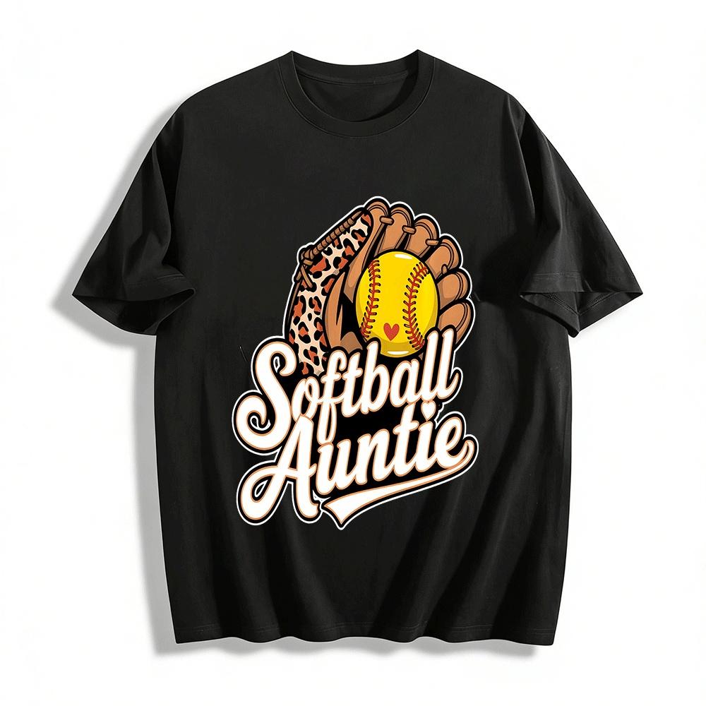 Softball Auntie Leopard Print Glove Graphic Game Day Tee Pure cotton T-shirt XXS
