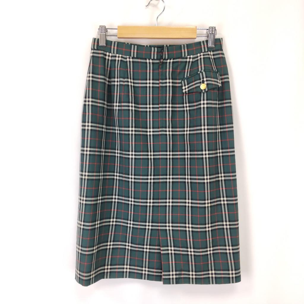 80s-90s Vintage Burberrys tight skirt knee length 9 M dark green check(USED)