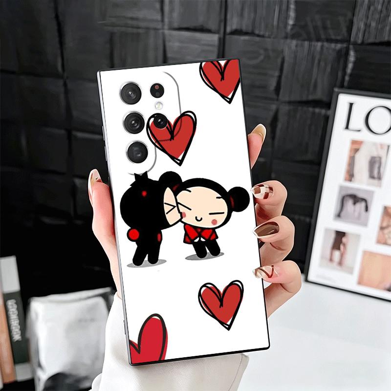 Cartoon Cute Pucca Garu Soft Phone Case for Samsung Galaxy S26 S25 Edge S24 Ultra S23 Plus S22 S21 FE S20 Black Cover Back Shell